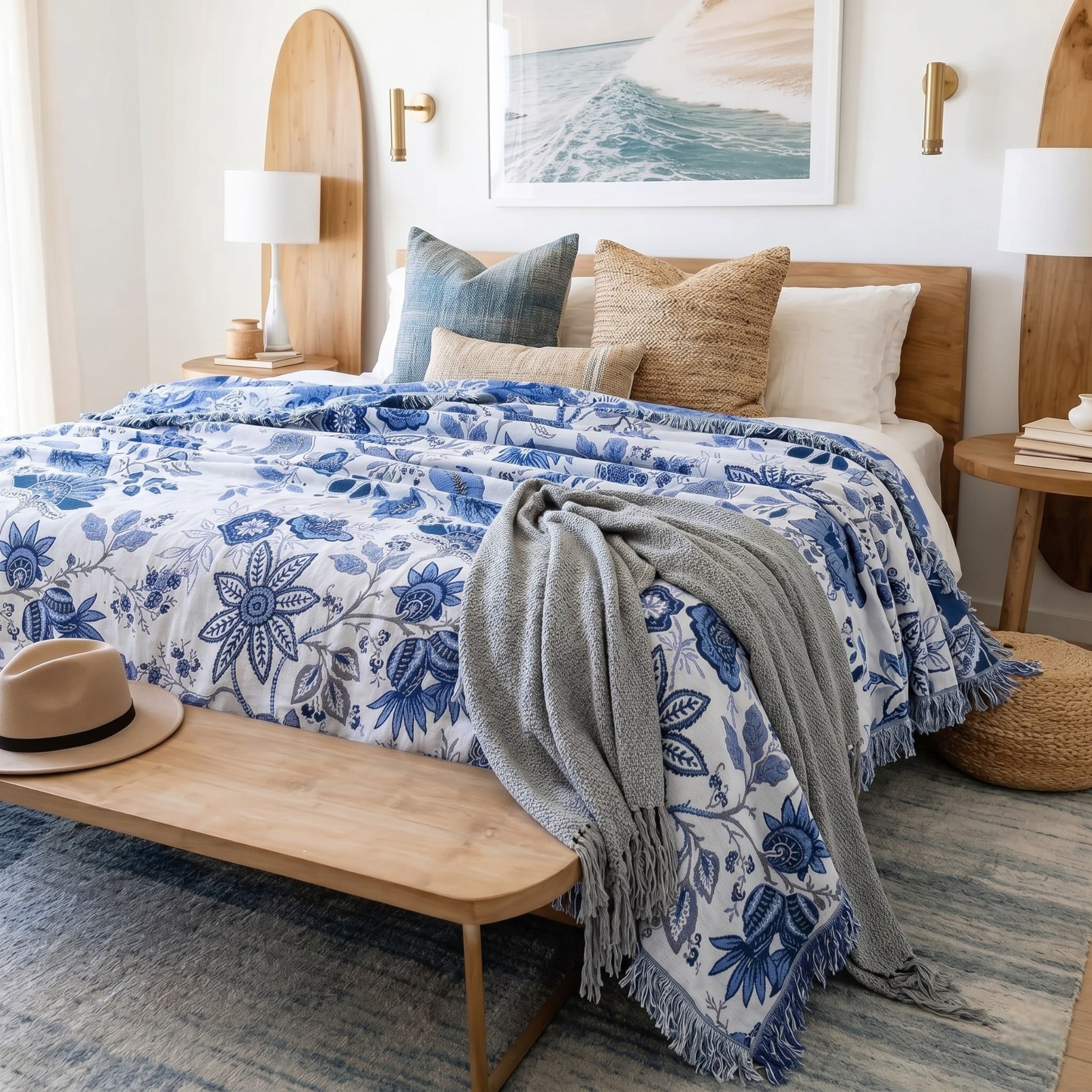 Sulainu Living | Bohemian Woven Blanket – Floral Tapestry Design