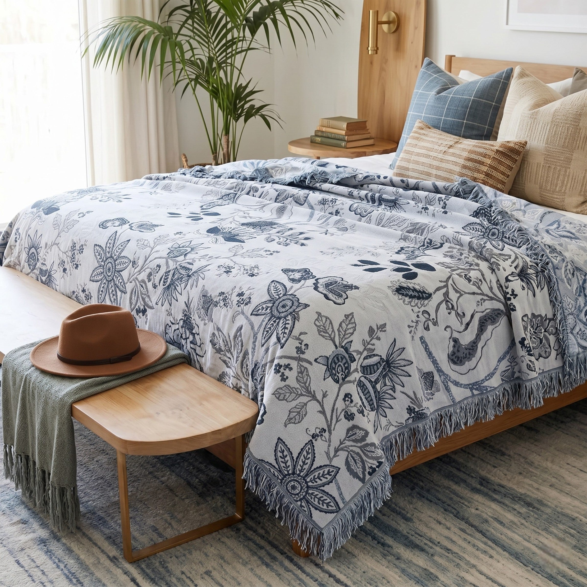 Sulainu Living | Bohemian Woven Blanket – Floral Tapestry Design