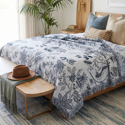 Sulainu Living | Bohemian Woven Blanket – Floral Tapestry Design